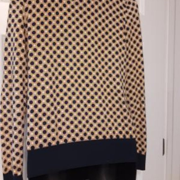 Ann Taylor Tan Cardigan with Navy White Polka Dots - Picture 6 of 7